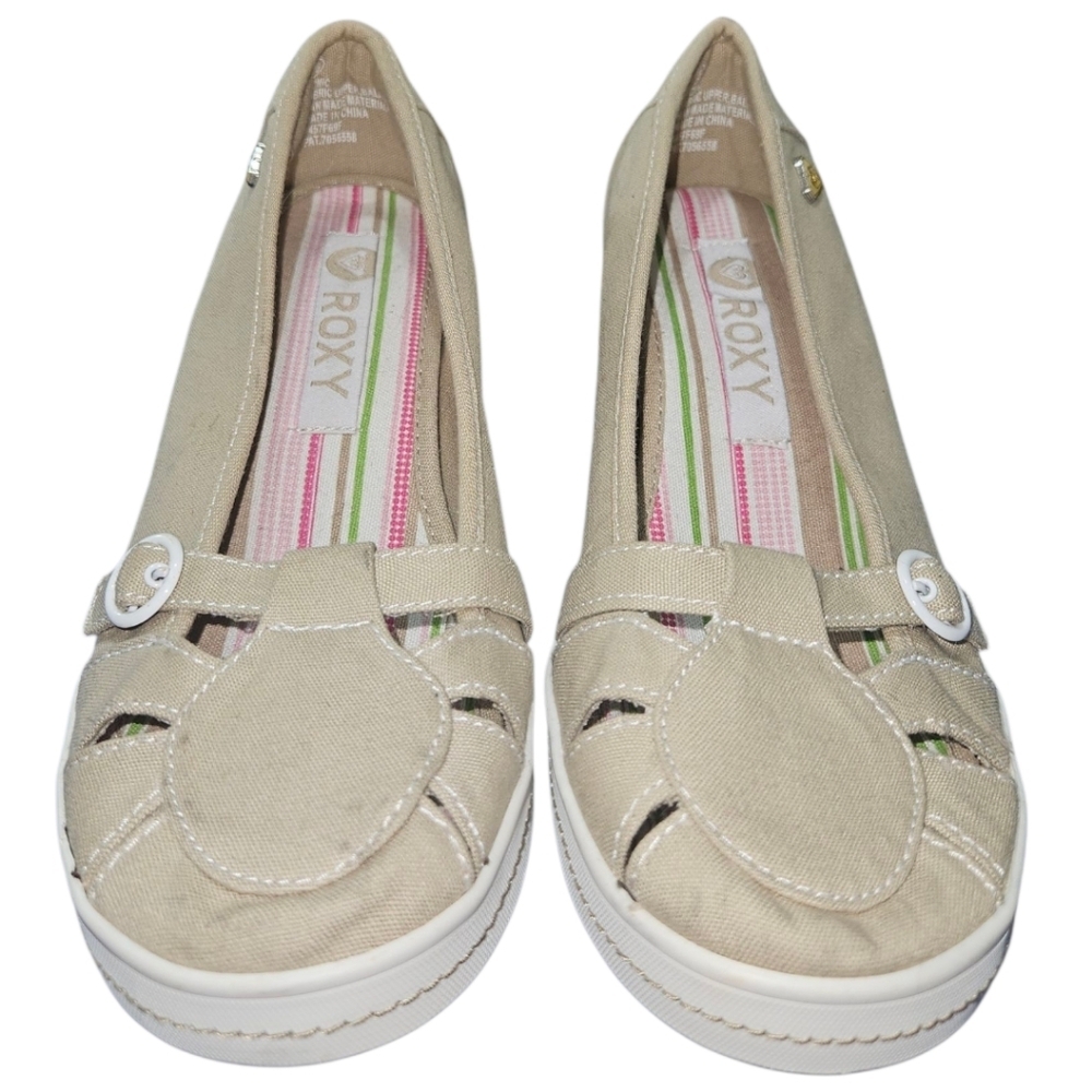 NWOT Y2K Roxy Canvas Closed Toe Wedge Heel Shoes - Picture 2 of 5